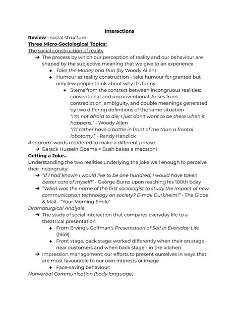 Interactions - SOC - Interactions Review - social structure Three Micro ...