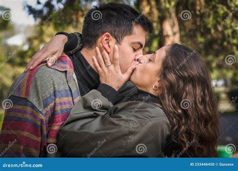 Close-up of French Kiss. Couple in Love Hugging and Kissing Stock Photo ...
