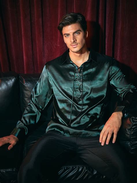 Manfinity Men Lace Up Front Satin Shirt