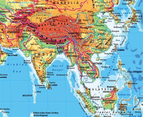 Asia Physical Map Labeled
