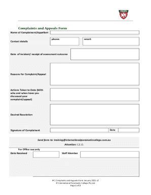 Fillable Online Complaints and Appeals - Register a complaint, comment ...