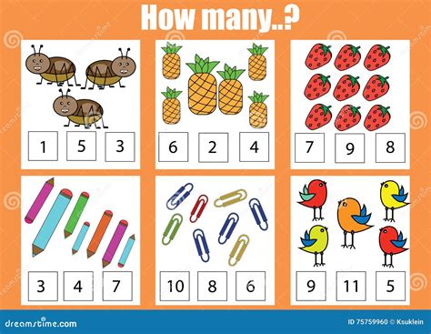 Counting Educational Children Game, Kids Activity. How Many Objects ...
