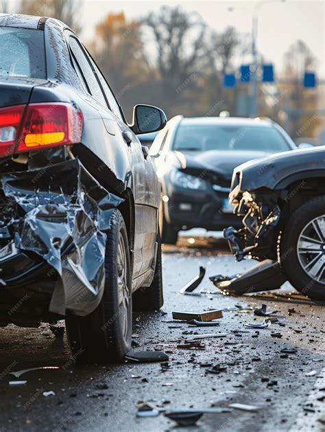 A car after an accident on the road A damaged crashed car A road ...