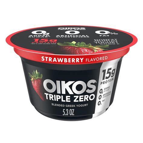 Amazon.com: Oikos Triple Zero Greek Nonfat Yogurt, Strawberry, 5.3 oz ...