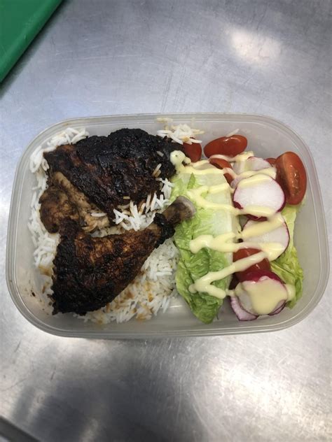 Homemade oven baked jerk chicken with rice and salad : r/FoodPorn