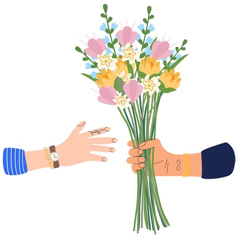 Bouquet of flowers in hands. A hand Giving Flower Bouquet.Gift for ...