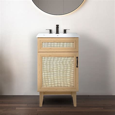 JONATHAN Y Javer Rattan Modern Farmhouse 20-in Oak Bathroom Vanity Base ...