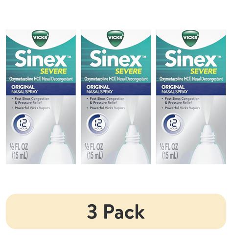 (3 pack) Vicks Sinex Severe Original Nasal Spray, Decongestant Medicine, Relief from Stuffy Nose ...