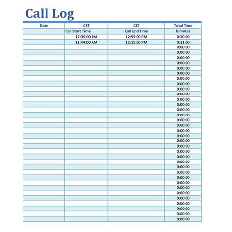 Image result for 7 Column Call Log