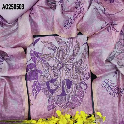 Pink purple designer digital printed silk cotton salwar material ...
