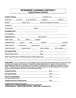 INTERNSHIP LEARNING CONTRACT - Coastal Carolina University - Coastal ...