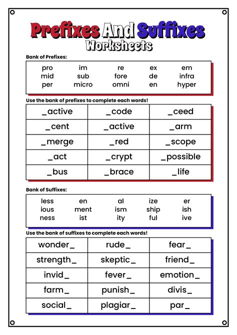 Prefixes And Suffixes Worksheets