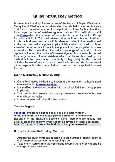 Quine-McCluskey Method: A Comprehensive Guide to Boolean Simplification ...