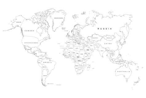 Printable Black And White World Map With Country Names Europe Map ...