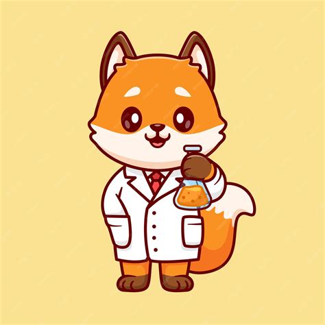 Premium Vector | Cute Fox Scientist Holding Lab Tube Cartoon Vector ...