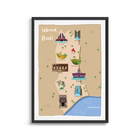 Ubud Bali Illustrated Map - ArtsyPrintsSociety