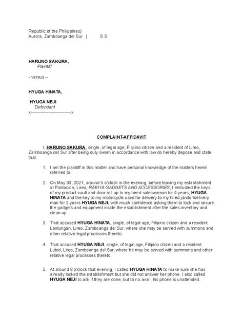 509375790 Complaint Affidavit Qualified Theft - Republic of the Philippines) Aurora, Zamboanga ...