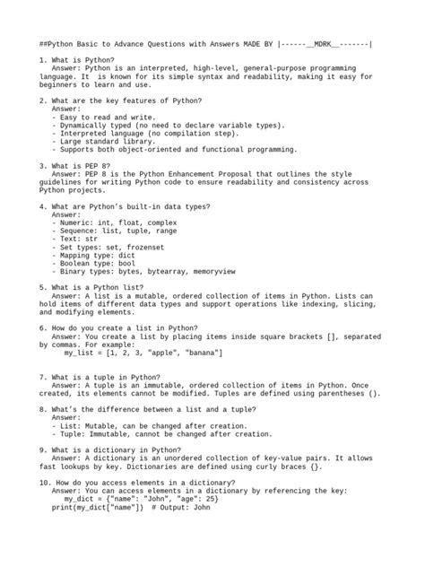 Image result for Python Interview Questions PDF