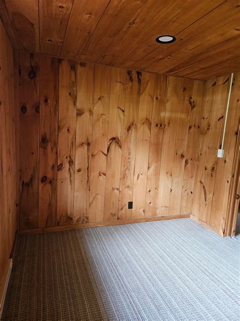 Vinyl flooring ideas to go with busy knotty pine walls and ceiling : r ...