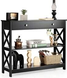3-Tier Console Table With Drawers, Narrow Entryway Table W/Storage ...