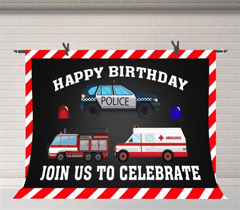 Buy FUERMOR 7x5ft Happy Birthday Backdrop Cars Firetruck Ambulance ...