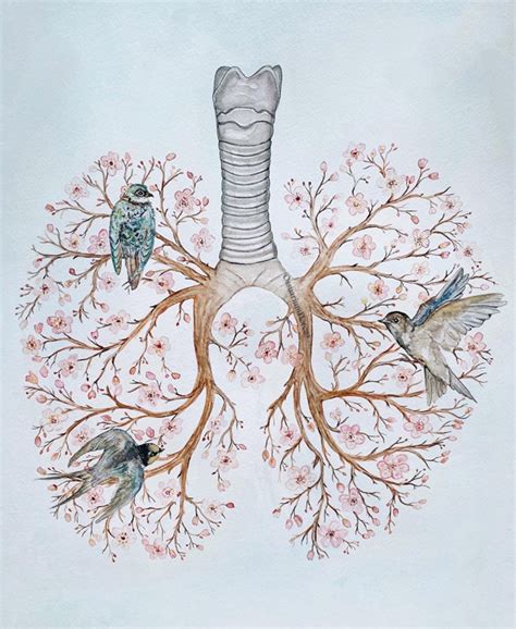 Floral Lungs Watercolor Painting: Anatomy Art, Human Lungs in Spring ...