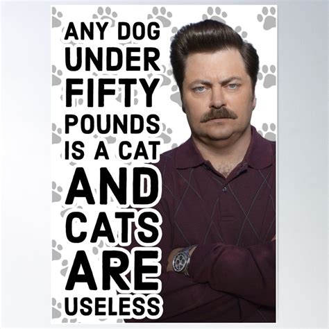 Ron Swanson Parks And Recreation - Any Dog Under Fifty Pounds Is A Cat And Cats Are Useless ...