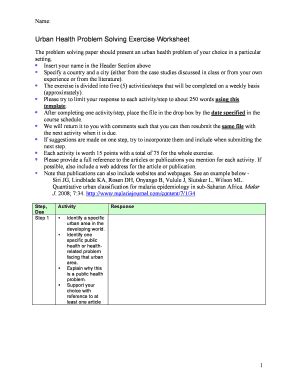 Fillable Online Urban Health Problem Solving Exercise Worksheet Fax ...