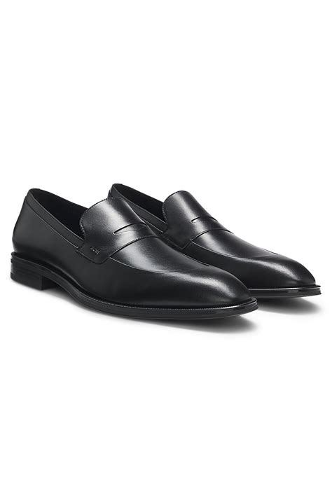 BOSS - Leather loafers with penny-style trim - Black