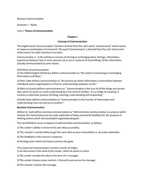 Business Communication Semester I notes - Business Communication ...