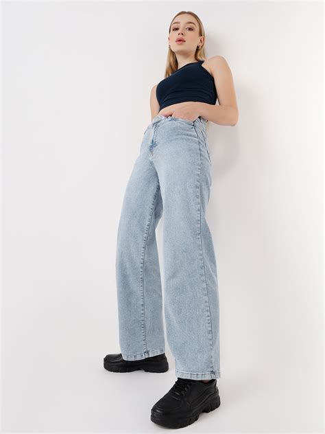 Buy Women Light Blue High-Rise Wide Leg Jeans | Kraus Jeans