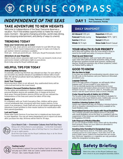 Royal Caribbean - Independence of the Seas, Cruise Compass (3 Nights ...