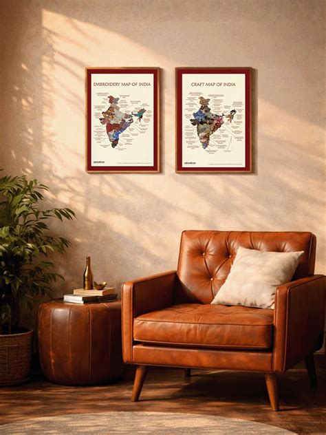 Framed Set of 2 Maps of India | Home Décor Print by MeMeraki