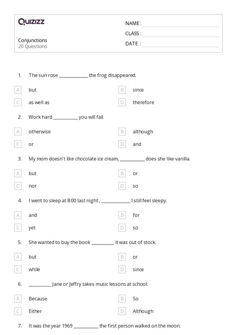 50+ Conjunctions worksheets for 7th Class on Quizizz | Free & Printable