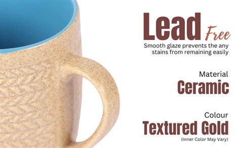 Buy Anwaliya Matte Gold Finish Ceramic Coffee Mug Set of 6 (280ml ...