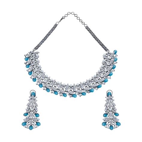Buy Kushal's Fashion Jewellery Black Polished Aqua Necklace Set With ...