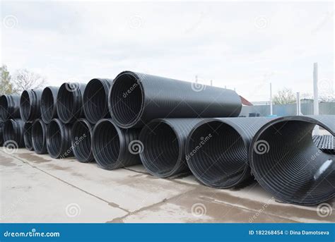 Large Black Plastic Pipes. Production and Storage of Plastic Pipes ...