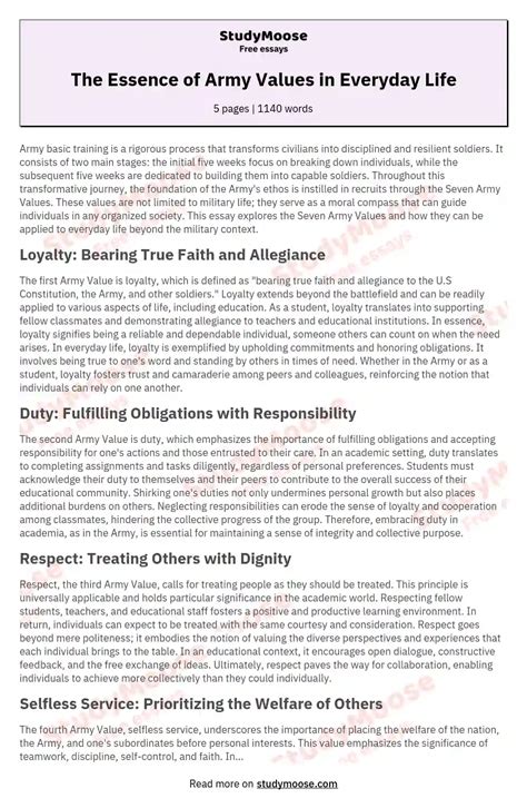 The Essence of Army Values in Everyday Life Free Essay Example