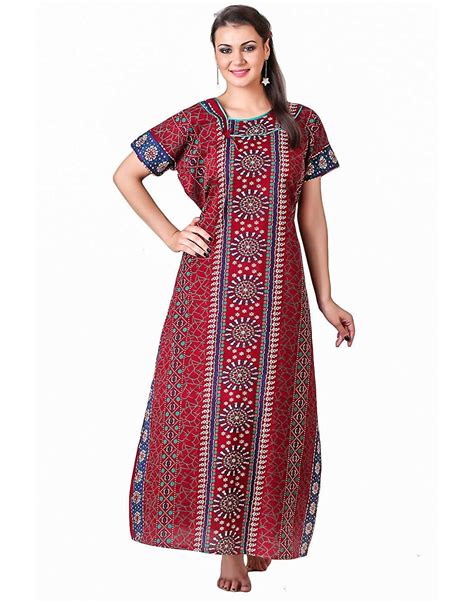 Buy Masha Women's Cotton-Nighty Maroon at Amazon.in