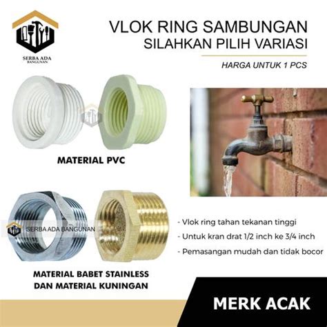 Jual Flock Flok Vlock Ring Vlok sock PVC Stainess kuningan Drat 1/2 x 3 ...