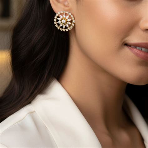 Gold Plated Sparking Marquise Crystal Floral Stud Earrings - Luxury Ra ...