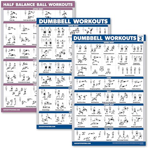 Buy 3 Pack: Dumbbell Workout Posters Volume 1 & 2 Half Balance Ball ...
