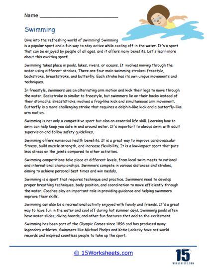 Swim Time Worksheet 的图像结果