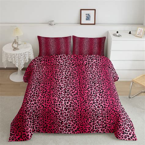 Amazon.com: Pink Leopard Print Bedding Set Full Size Wild Animal Skin ...