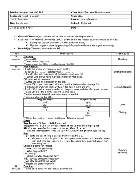Teaching Simple Past Tense Lesson Plan 的图像结果