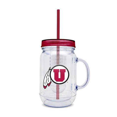NCAA Utah Utes 16oz Plastic Infuser Mason Jar with Straw : Amazon.in ...