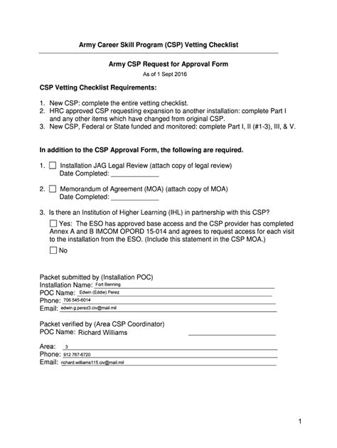 Fillable Online Army Career Skill Program (CSP) Vetting Checklist ...