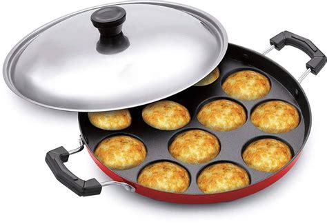 Panca Red Appam Maker Non Stick Aluminium Appe Tawa Appam Pan with Lid ...