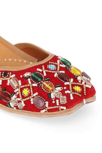 Buy Red Navratna Stone Embellished Juttis by NR By Nidhi Rathi Online ...