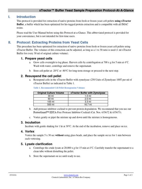 Xtractor Buffer Yeast Sample Preparation Protocol-At-A-Glance - 031616 ...